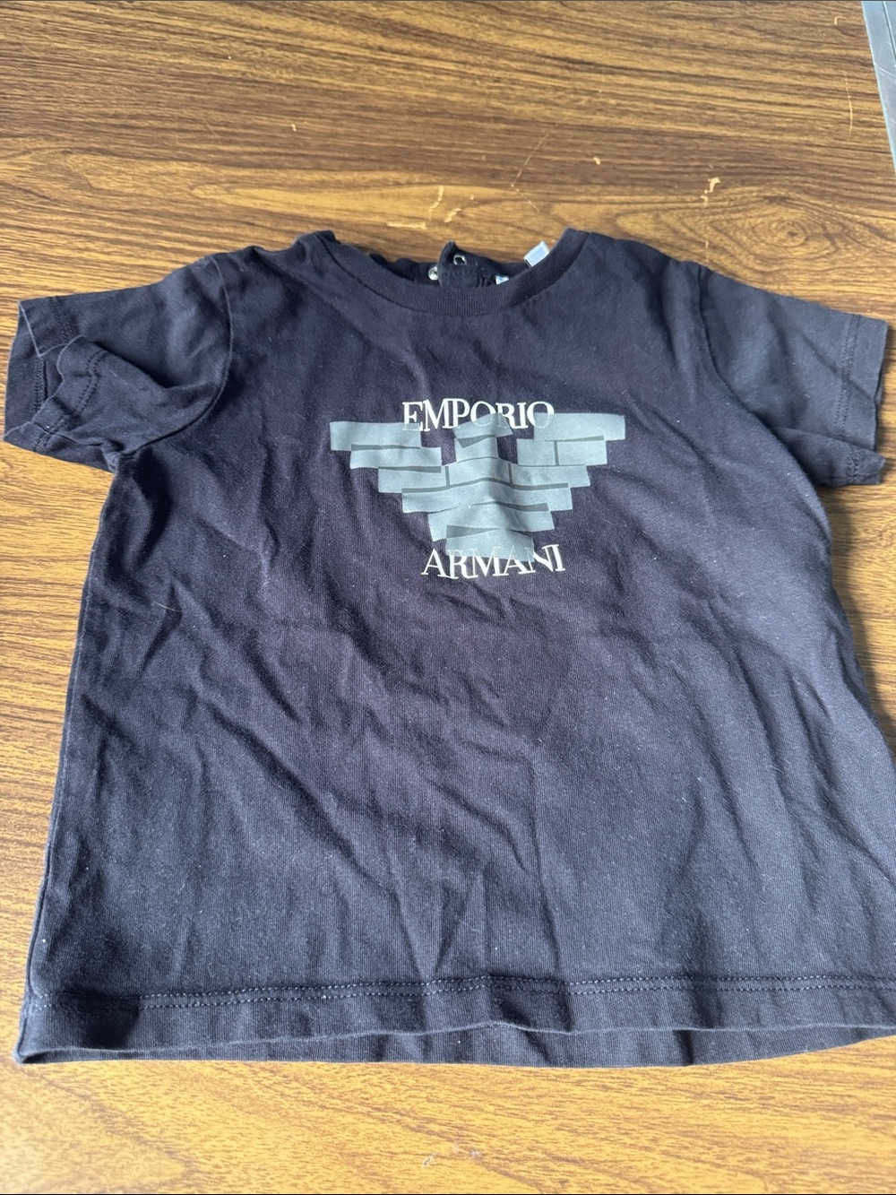 Emporio Armani Black Tee with Silver Logo for Kids